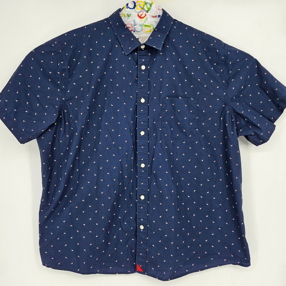 UNTUCKit Shirt Mens XXL Blue Button Up Short Sleeve Casual Preppy Geometric